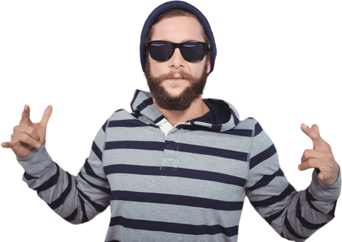 Young Man in Transparent Background Wearing Sunglasses and Typing Message