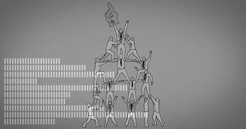 Corporate Team Achieving Success Climbing Unity Pyramid