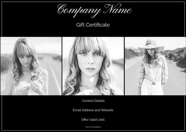 Elegant Gift Certificate Template with Black and White Photos of Caucasian Woman - Download Free Stock Templates Pikwizard.com