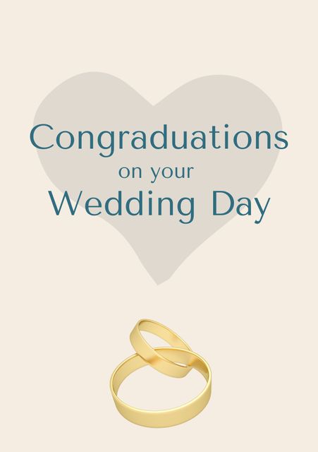 This wedding day card, featuring a congratulatory message, entwined gold rings, and a soft heart background, is perfect as a heartfelt wedding gift, invitation cover, or celebration message. Ideal for sending well wishes and showing support to newlyweds.