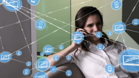 Connected Networks around Businesswoman on Smartphone