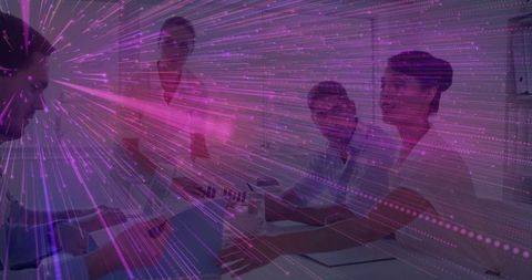 Futuristic Business Team Collaborating with Digital Integration