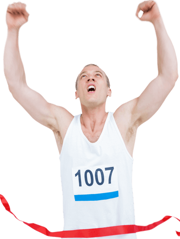 Transparent image of male runner celebrating crossing finish line