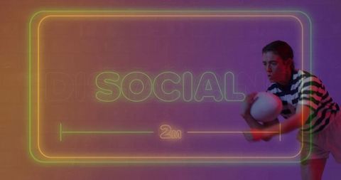 Female Athlete with Ball in Neon 2m Social Distancing Frame