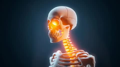 3D Animated Rotating Skeleton Skull with Glowing Vertebrae