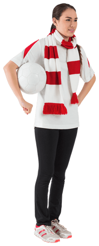 Football Enthusiast in White Supporting Team, Holding Ball, Transparent Background