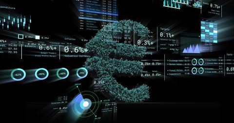 Digital Euro Tower with Financial Data Visualizations