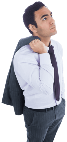 Transparent Thoughtful Asian Businessman Gazing Upward