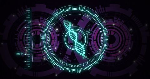 Futuristic Digital DNA Helix with Tech Elements - Download Free Stock Images Pikwizard.com