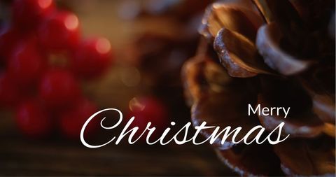 Merry Christmas Card with Pine Cone and Berries