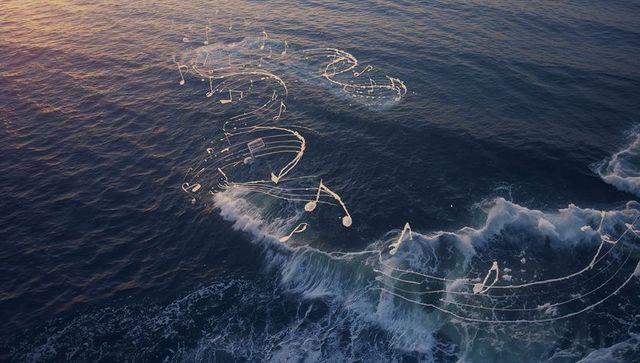 Musical Notes Flowing Upon Sea Waves at Golden Hour