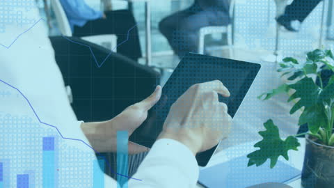 Businessman Using Tablet with Digital Interface and Global Data Analysis