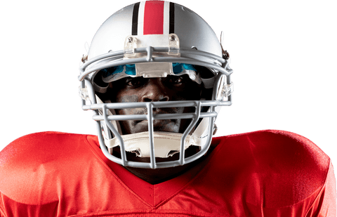 Transparent portrait of african american football player in helmet