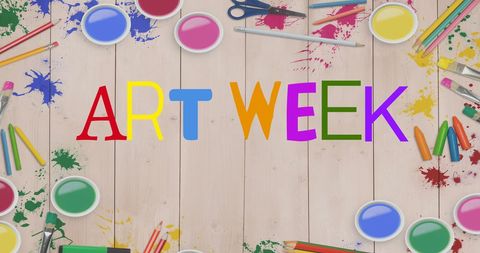 Colorful Art Week Celebration with Brushes and Paints on Wooden Table - Download Free Stock Images Pikwizard.com