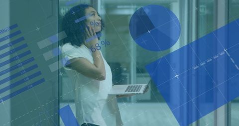 Business Data Analysis with Thoughtful Woman in Modern Office