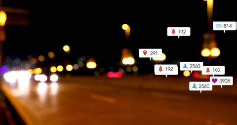 social media icons over blurred city lights - Download Free Stock Images Pikwizard.com