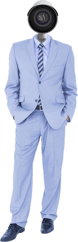 Businessman in Suit with CCTV Head on Transparent Background