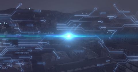 Digital Connections on Cityscape with Bright Data Flow - Download Free Stock Images Pikwizard.com