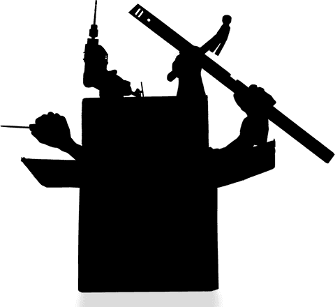 Illustration of hands with working tools on transparent background