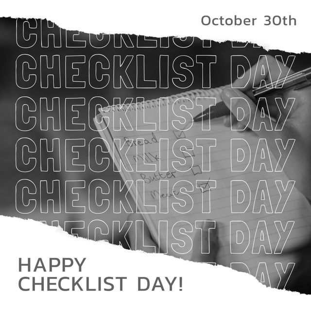 Banner design with handwritten notepad illustrating productivity and organization for Checklist Day. Highlighting motivation and goal setting. Perfect for social media posts, productivity blog articles, and promotional content for calendar reminders and event celebration.