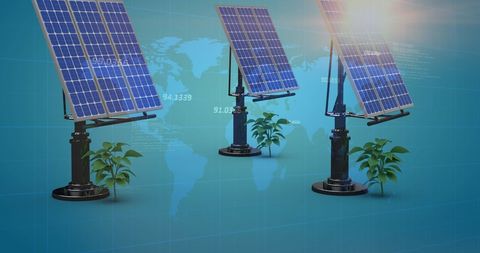Solar Panels Illuminated Over World Map Concept - Download Free Stock Images Pikwizard.com