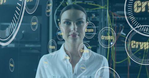 Female IT Engineer Surrounded by Digital Crypto Graphics - Download Free Stock Images Pikwizard.com
