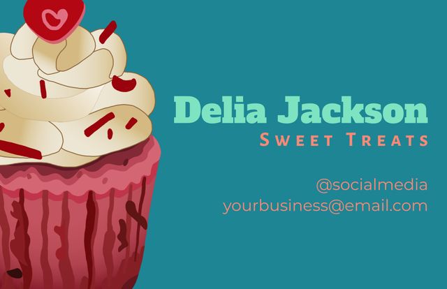 Sweet Treats Business Card with Cupcake Illustration - Download Free Stock Templates Pikwizard.com