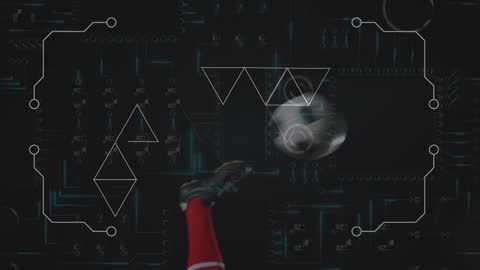 Soccer and Technology Fusion: Player Kicking Ball with Abstract Tech Overlays