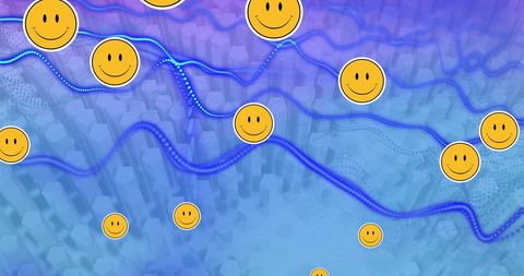 Smiley emoji with futuristic technology elements