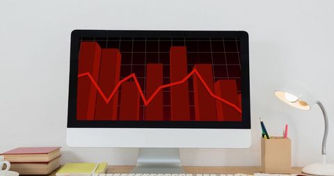 Financial Data Analytics on Computer Screen with Red Graph Line - Download Free Stock Images Pikwizard.com