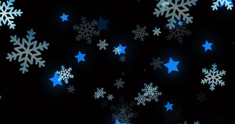 Festive Falling Snowflakes and Stars on Dark Background