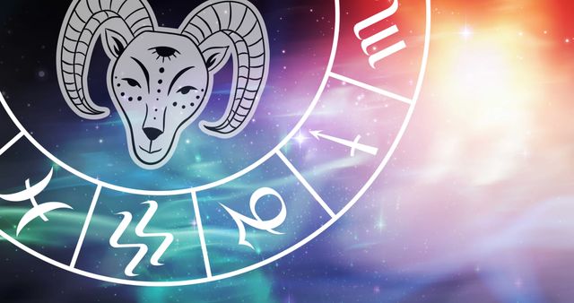 Zodiac Wheel Featuring Aries Symbol Against Cosmic Backdrop - Download Free Stock Images Pikwizard.com