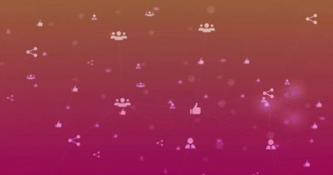 Abstract social network connectivity with like share icons and user node graph