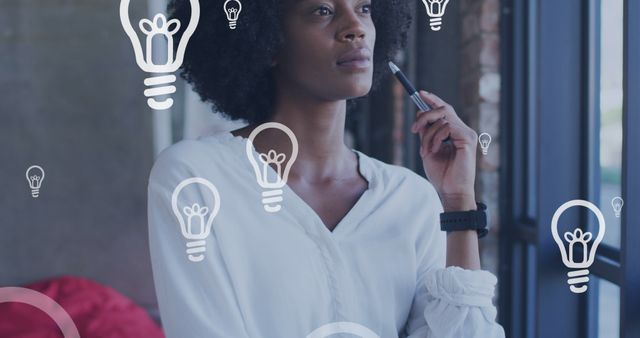 Thoughtful African American Woman Pondering Creative Ideas in Office - Download Free Stock Images Pikwizard.com