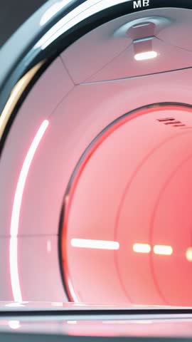 MRI Scanner Powering Up with Pulsing Red LEDs in Futuristic Diagnostic Suite for Calibration
