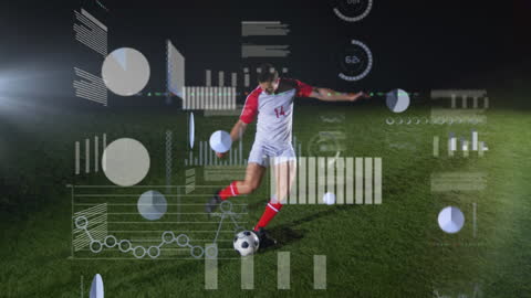Soccer Player with Futuristic Data Visualization at Night