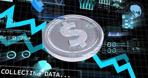 Digital Financial Data With Silver Dollar Coin