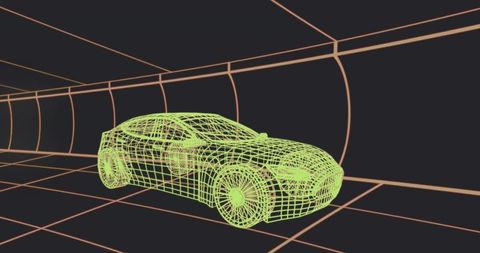 Futuristic suv wireframe in digital tunnel