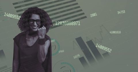 Confident Woman and Digital Data Interface Integration