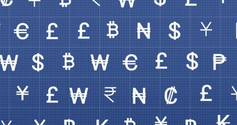 International Currency Symbols on Blue Grid Background - Download Free Stock Images Pikwizard.com