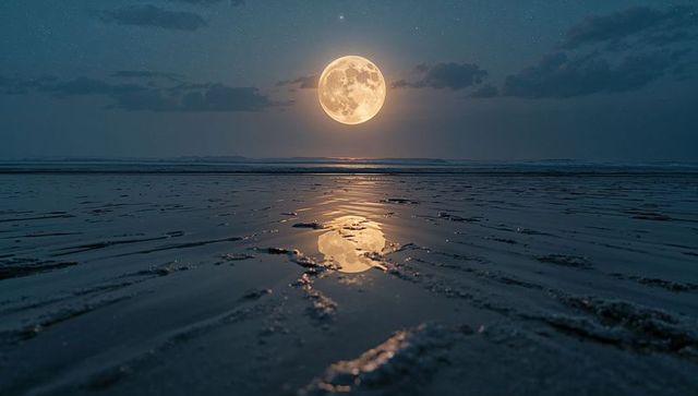 Full moon reflection on serene nocturnal seascape
