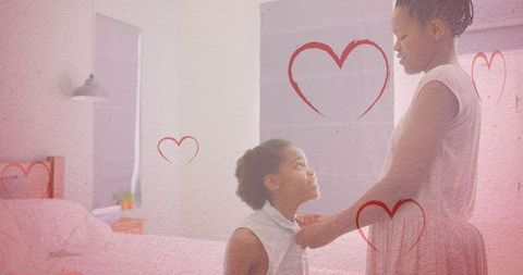 Mother daughter bonding with heart illustrations