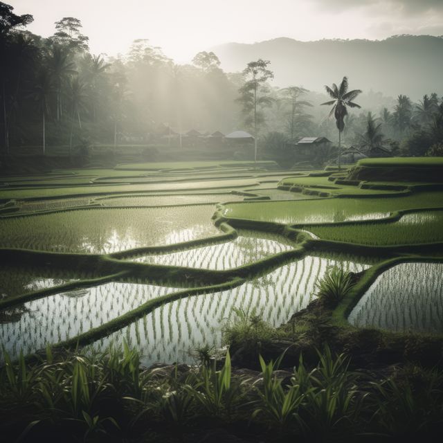 General view of rice fields, created using generative ai technology - Download Free Stock Photos Pikwizard.com