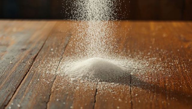 Granular Substance Falling on Rustic Wooden Table