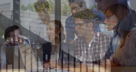 Business Team Analyzing Financial Data and Technology