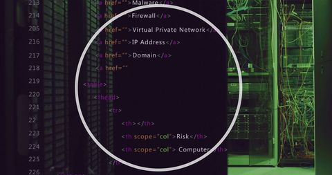 Cybersecurity Text Code Overlay Server Room Background - Download Free Stock Images Pikwizard.com
