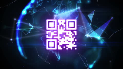 Digital QR Code Overlays Futuristic Globe