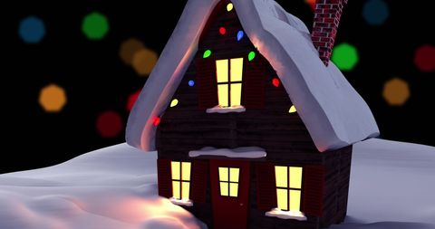 Cozy Snow-Covered Cottage with Festive Christmas Lights - Download Free Stock Images Pikwizard.com