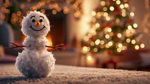 Festive Snowman Animation Twinkling by Glowing Christmas Tree