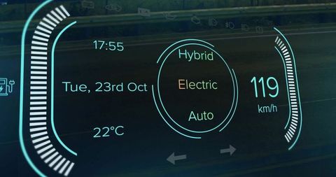 High-Tech Hybrid Electric Vehicle Dashboard Interface with Digital Display